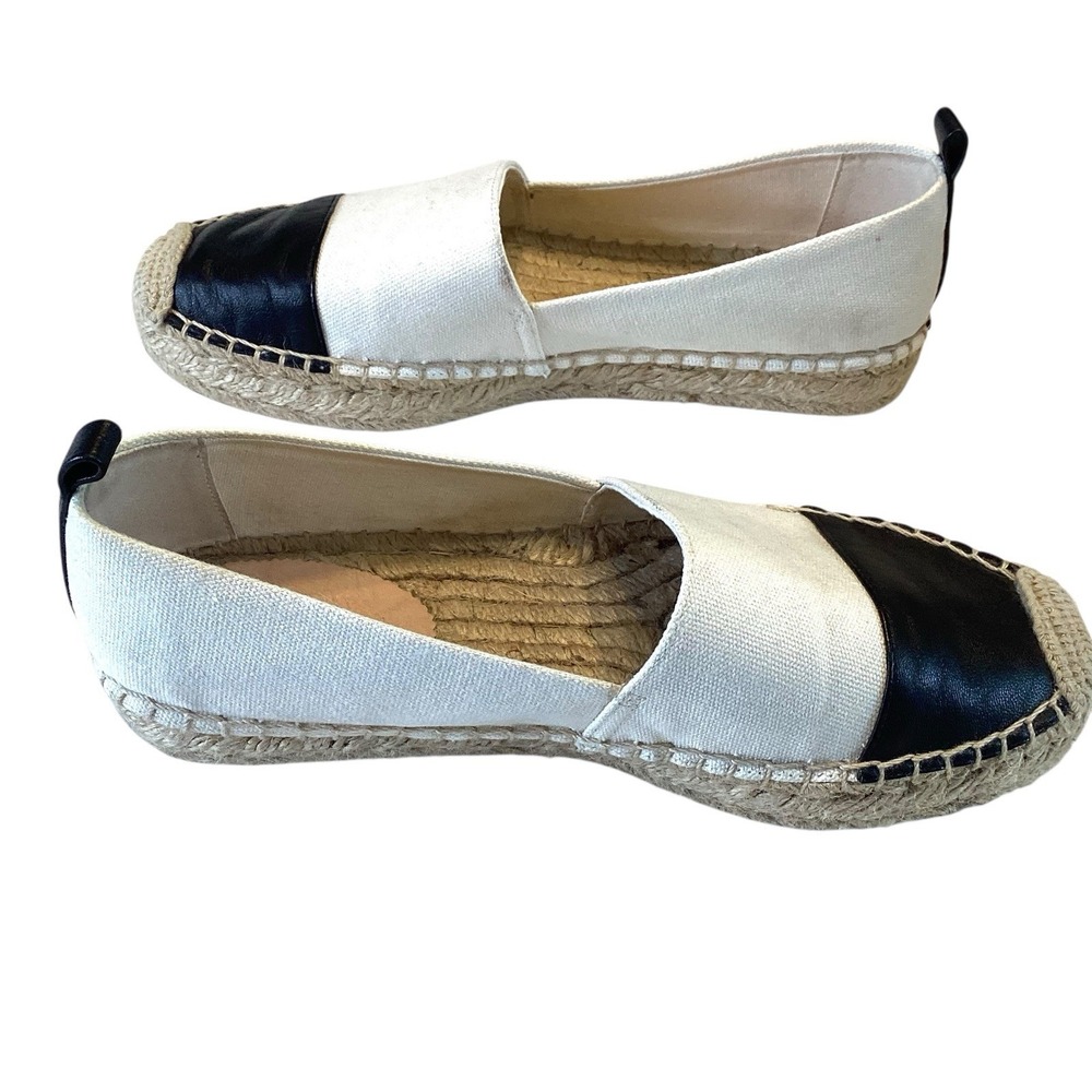 J Crew Shoes Women‎ Sz 8  Cream Black Flats Espadrilles Slip On Beach Preppy - Picture 3 of 8